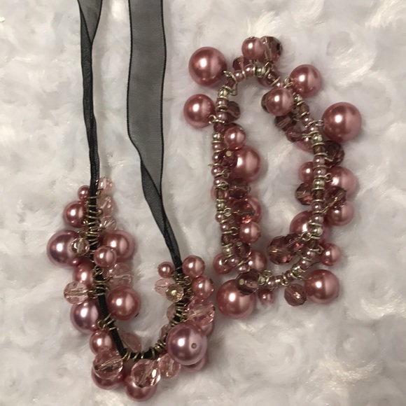 PEARLS Vintage oversized in Pink-bracelet and Necklace BOLD STAND OUT 2 in set - Picture 3 of 5